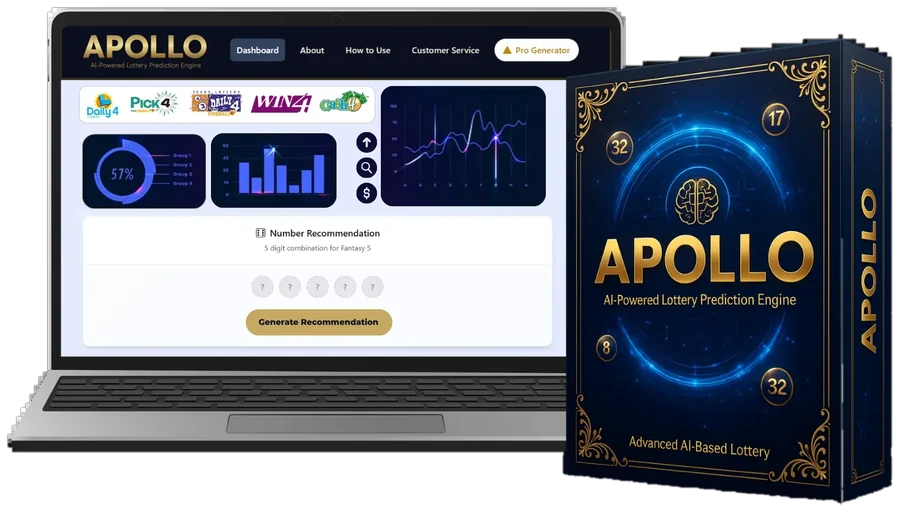 Apollo AI dashboard with game logos, charts and a number recommendation panel